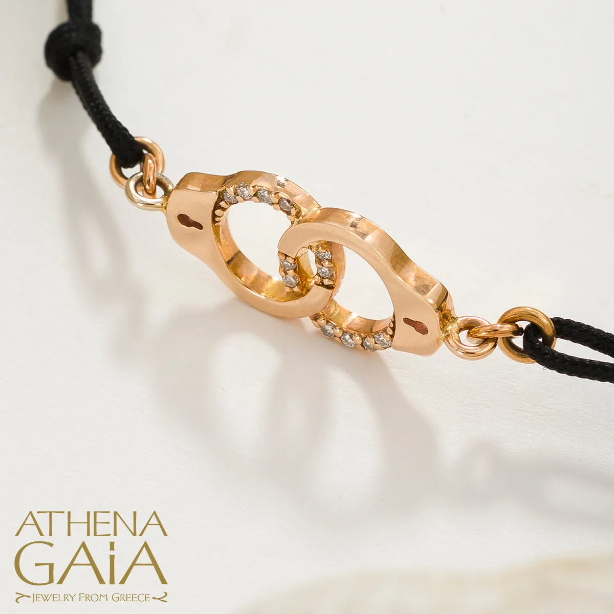 Golden Handcuffs With Diamonds Adjustable Cord Bracelet