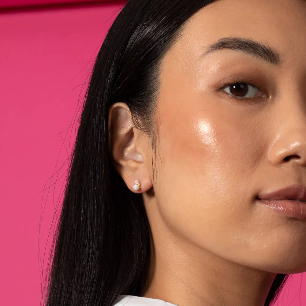 Graduated Pearl X CZ Stud Earring