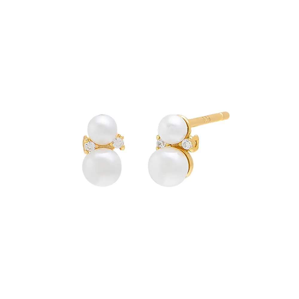 Graduated Pearl X CZ Stud Earring