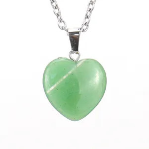 Green Adventurine Natural Stone Heart Pendant Necklace
