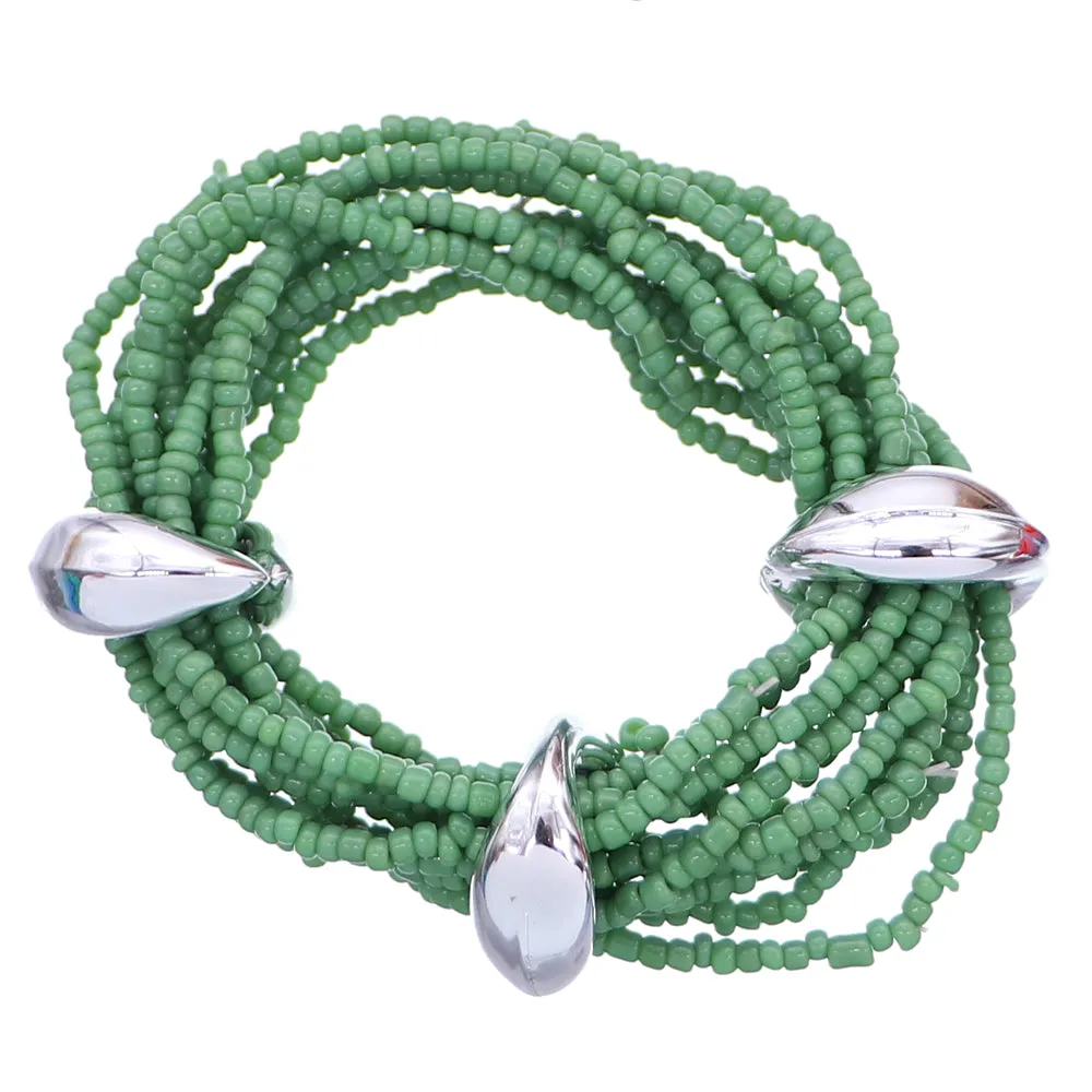 Green Stacked Sequin Beaded Stretch Bracelet