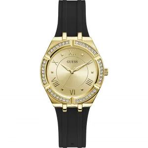 Guess Cosmo Black Silicone Strap Gold Dial Quartz Watch for Ladies - GW0034L1