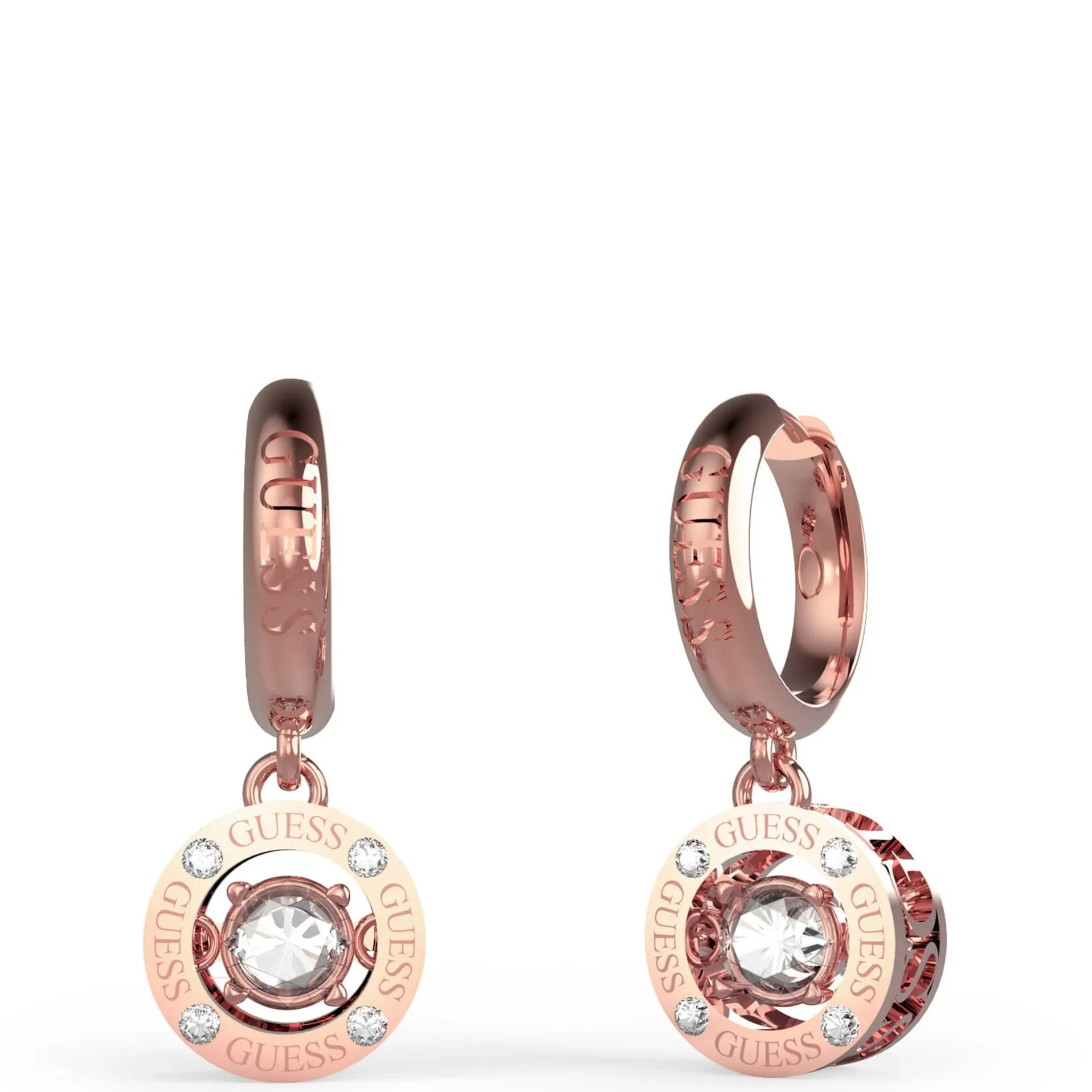 Guess Rose Gold Solitaire Drop Hoop Earrings