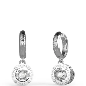 Guess Silver Solitaire Drop Hoop Earrings