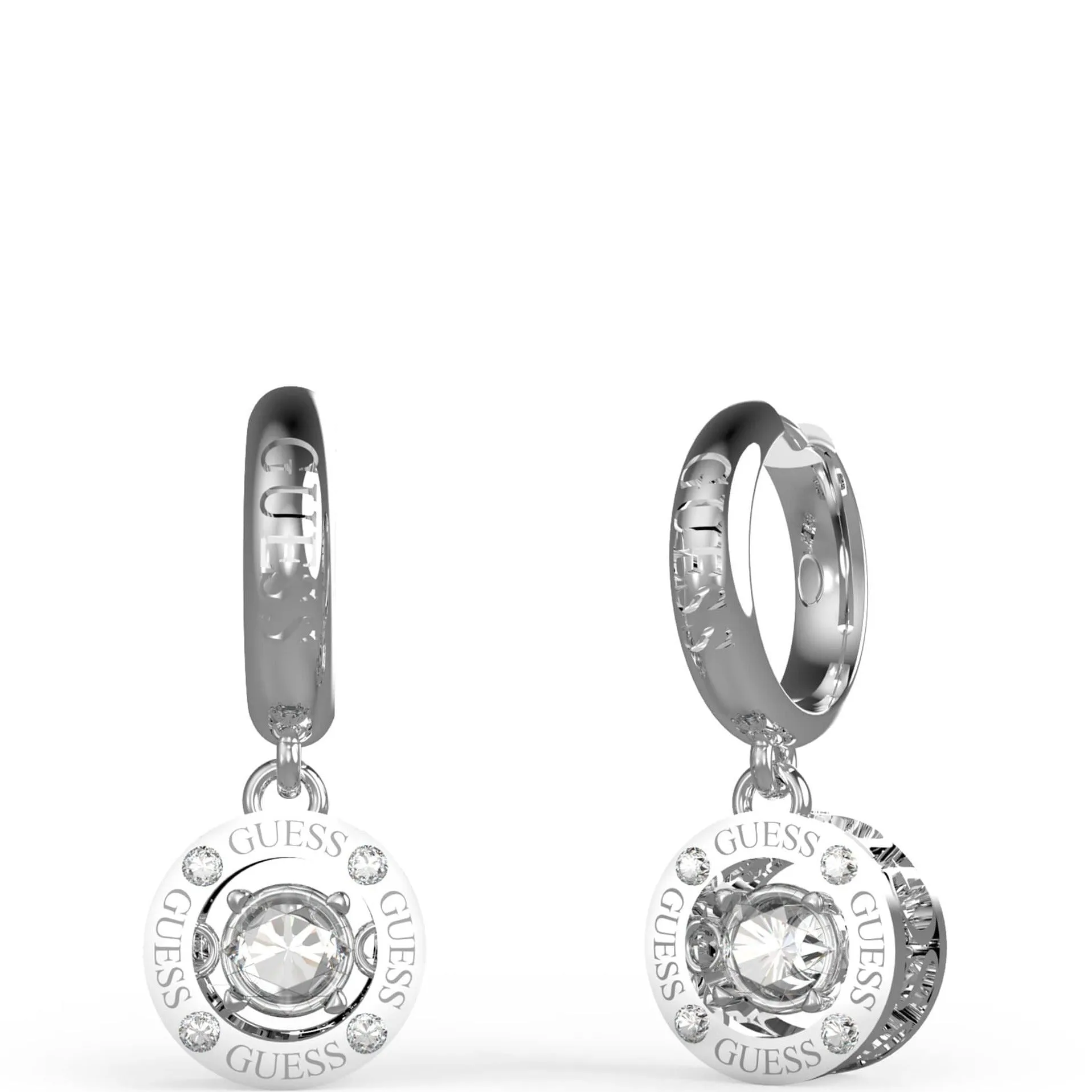 Guess Silver Solitaire Drop Hoop Earrings
