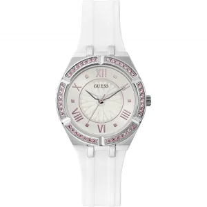 Guess Sparkling White Silicone Strap White Dial Quartz Watch for Ladies - GW0032L1