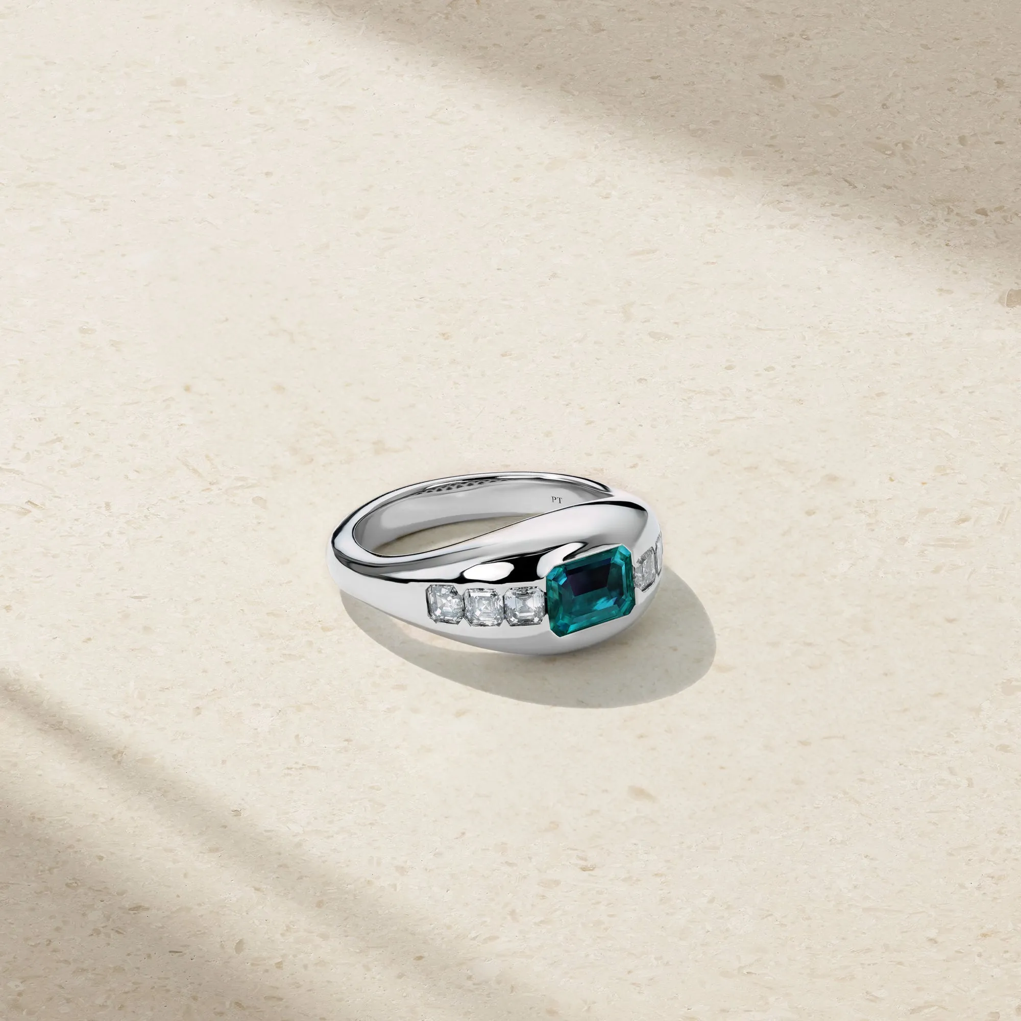Gypsy Emerald Cut Alexandrite and Asscher Diamond Ring