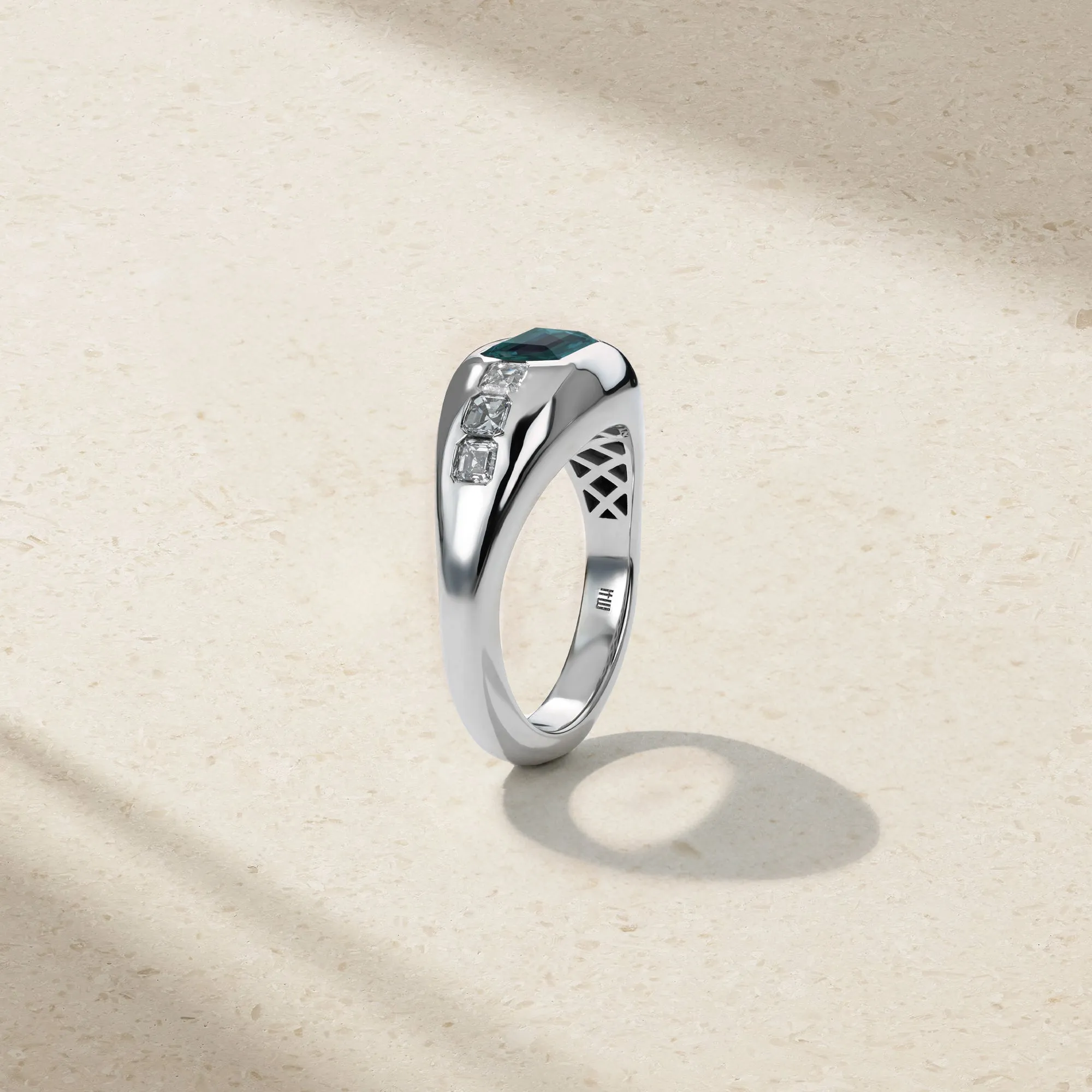 Gypsy Emerald Cut Alexandrite and Asscher Diamond Ring