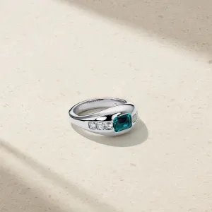 Gypsy Emerald Cut Alexandrite and Asscher Diamond Ring