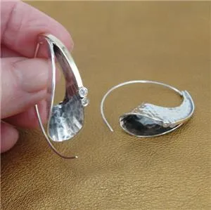 Hadar Designers 9k Yellow Gold 925 Sterling Silver Zircon Hoop Earrings Large()Y