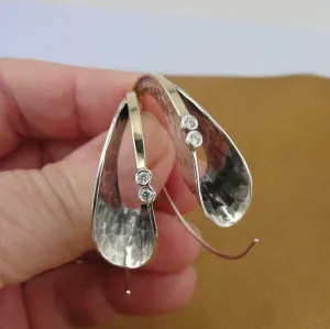 Hadar Designers 9k Yellow Gold 925 Sterling Silver Zircon Hoop Earrings Large()Y