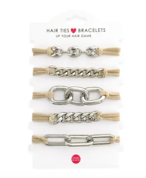 Hair Tie/ Bracelet Set - 5 piece Silver