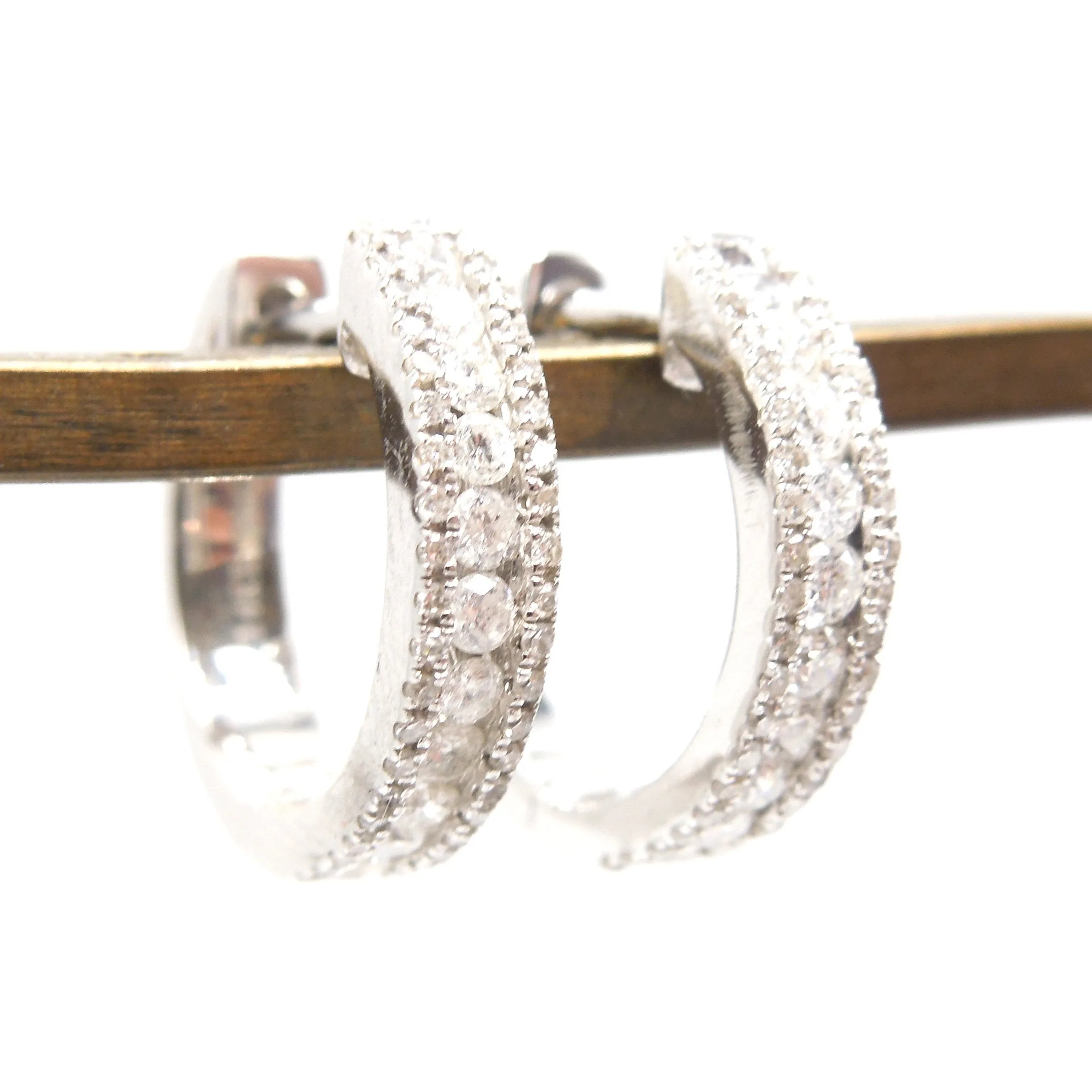 Half Carat Diamond and 14K White Gold Hoop Earrings