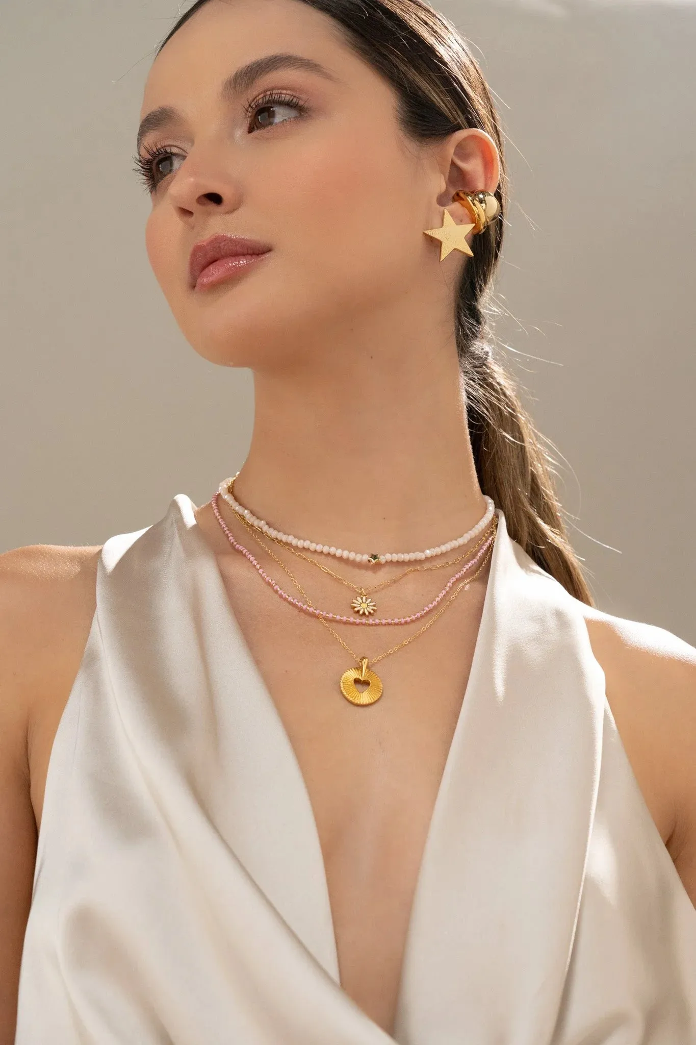 Heart and Daisy Necklace Set   Earrings