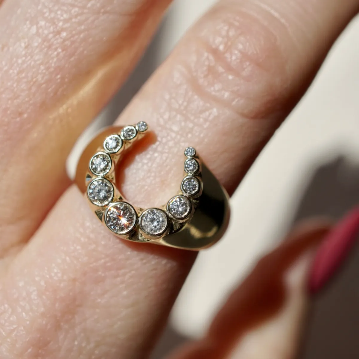 Heirloom Bezeled Diamond Horseshoe Ring