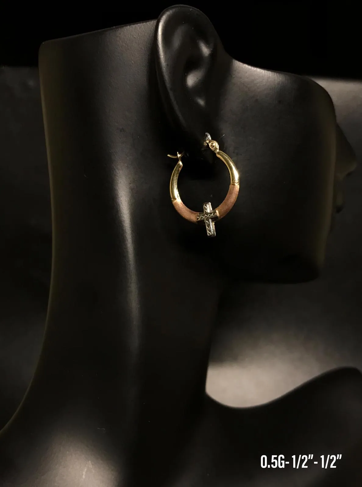 Hoop with cross earrings 10K solid gold