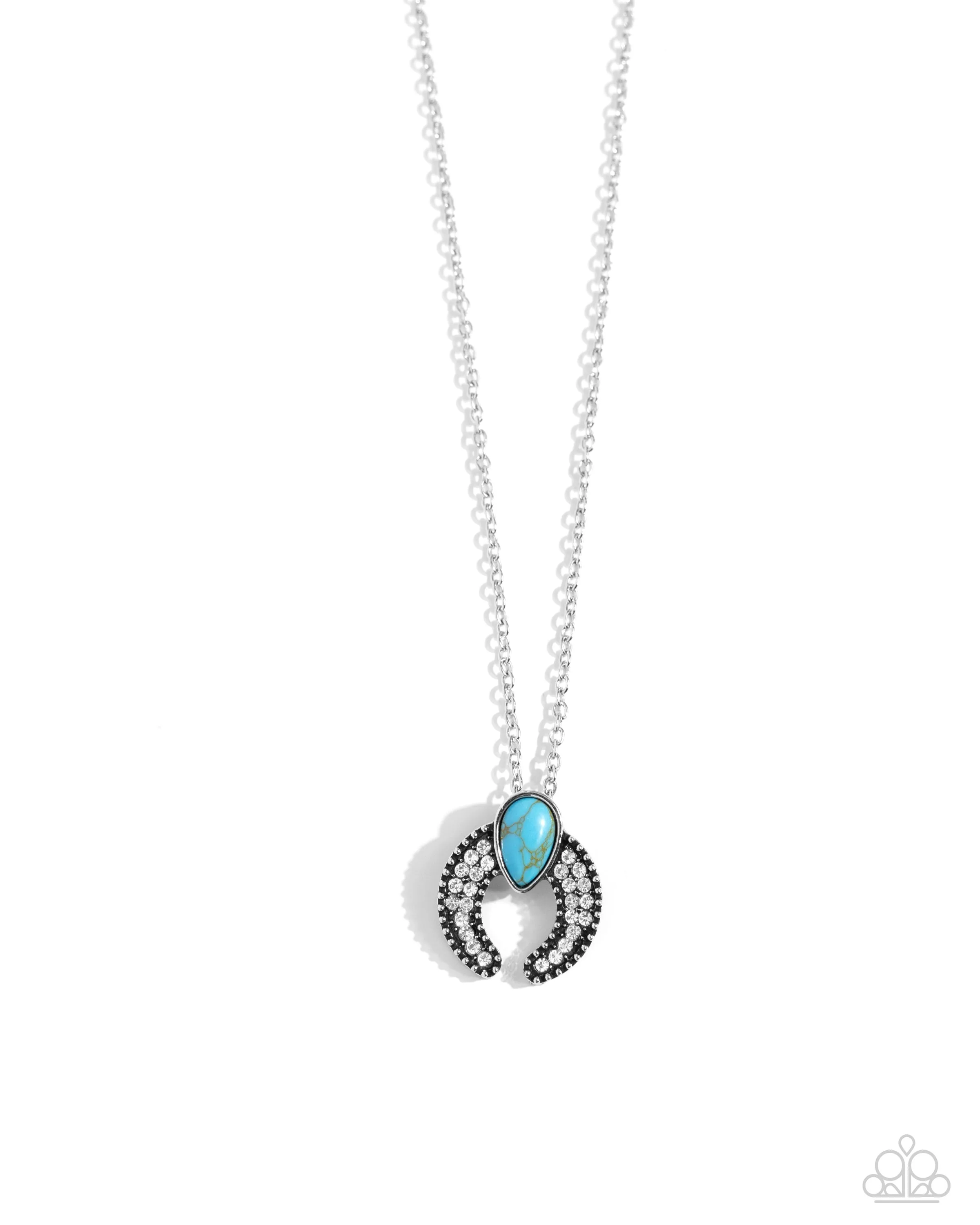 Horseshoe Haute - Blue - Turquoise Stone White Rhinestone Horseshoe Pendant Paparazzi Short Necklace