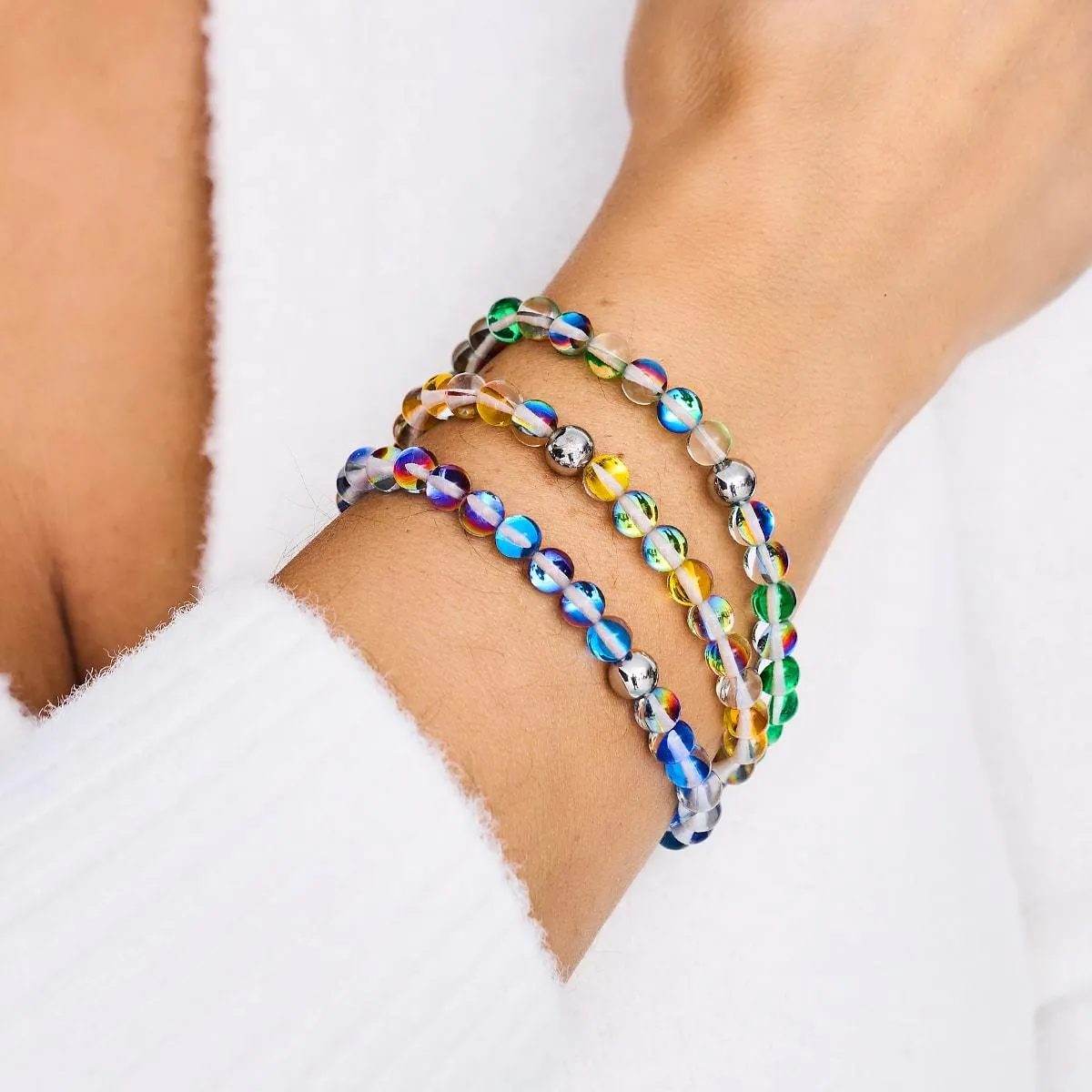 Indigo Borealis | Silver | Galaxy Glass Bead Bracelet