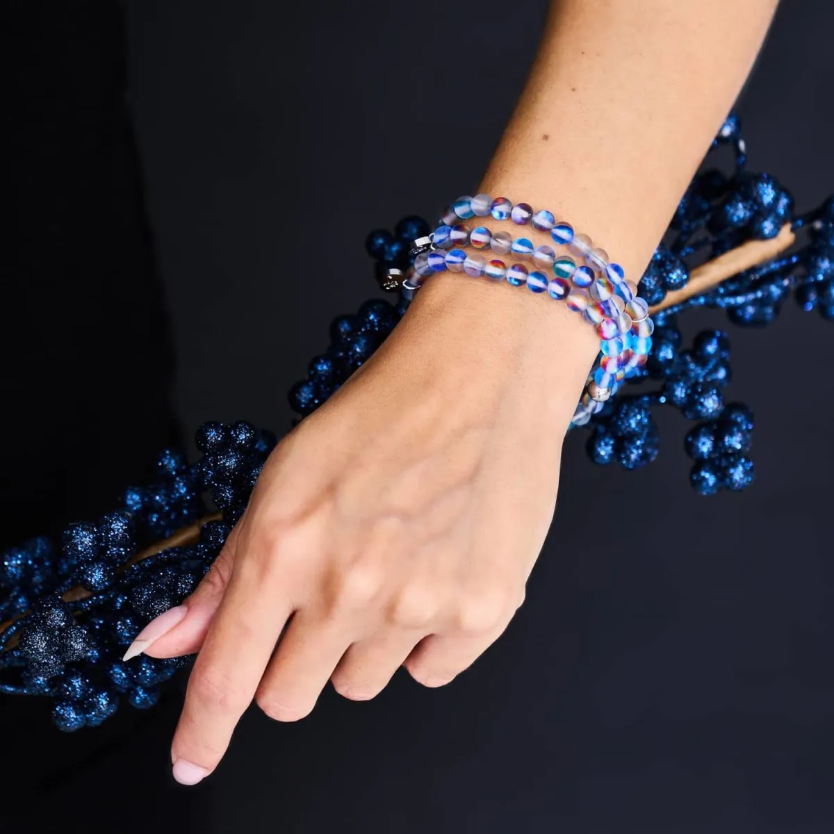 Indigo Borealis | Silver | Galaxy Glass Bead Bracelet