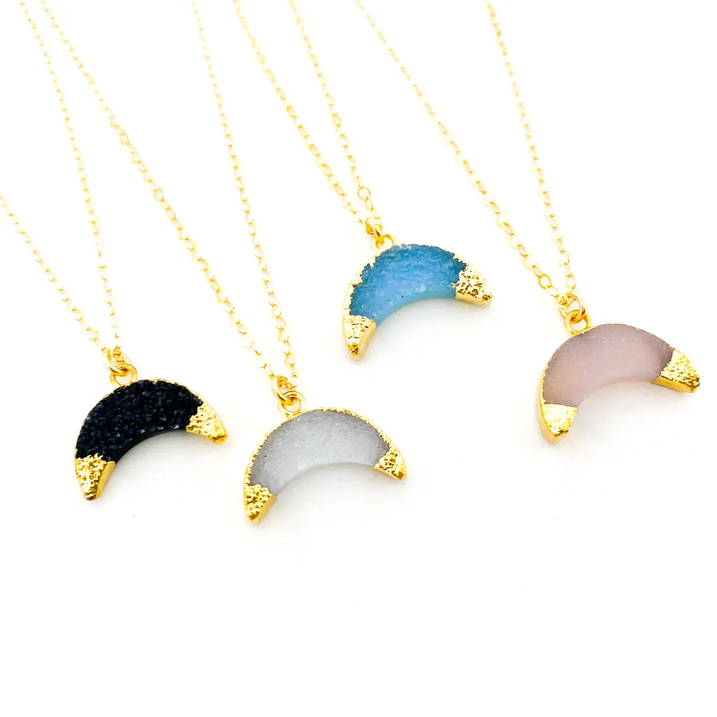 Isa Double Horn Stone Druzy Necklace | Gold