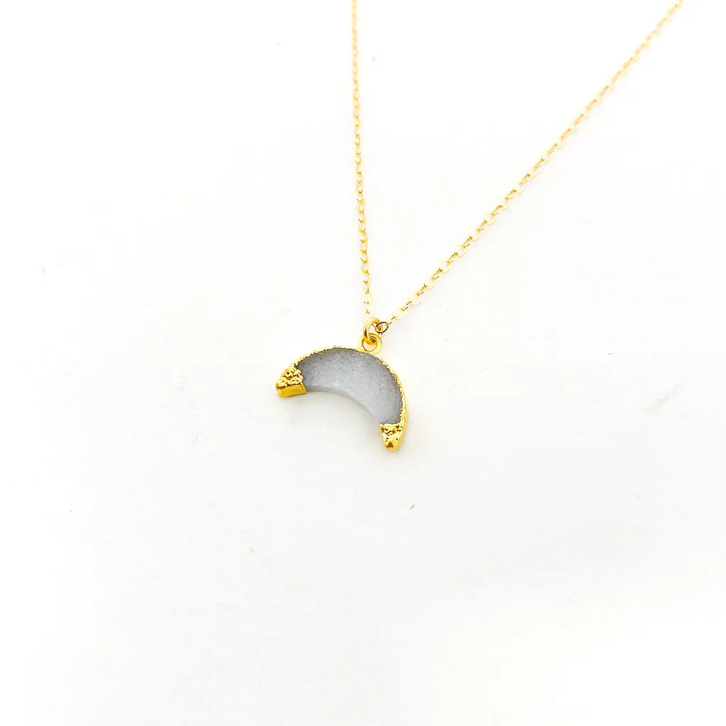 Isa Double Horn Stone Druzy Necklace | Gold
