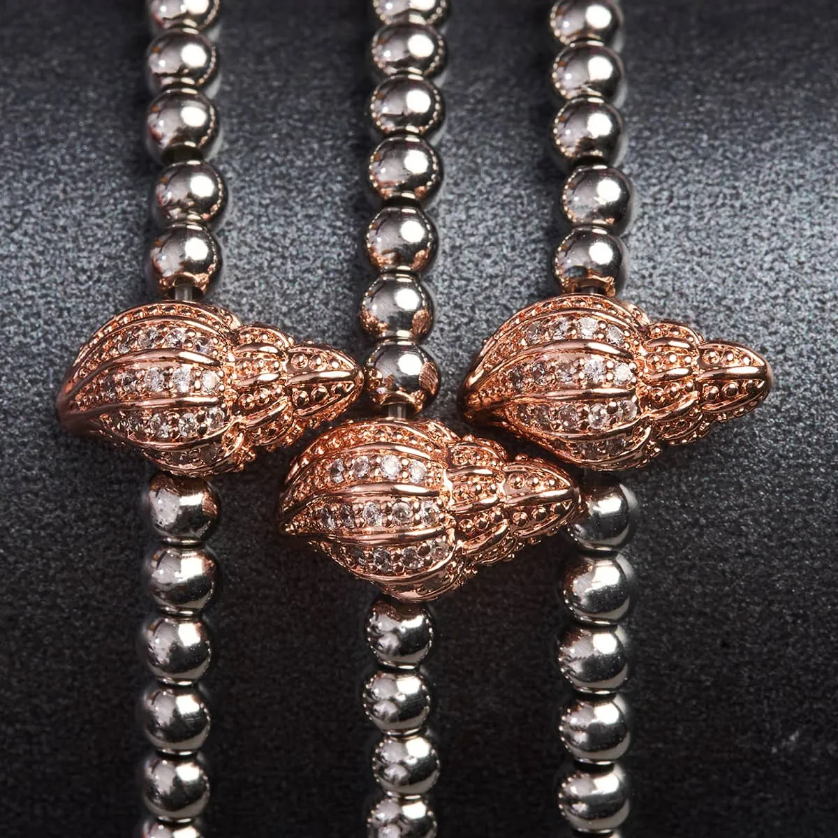 Isla | 18k Rose Gold & Silver | Crystal Conch Shell Charm Bracelet