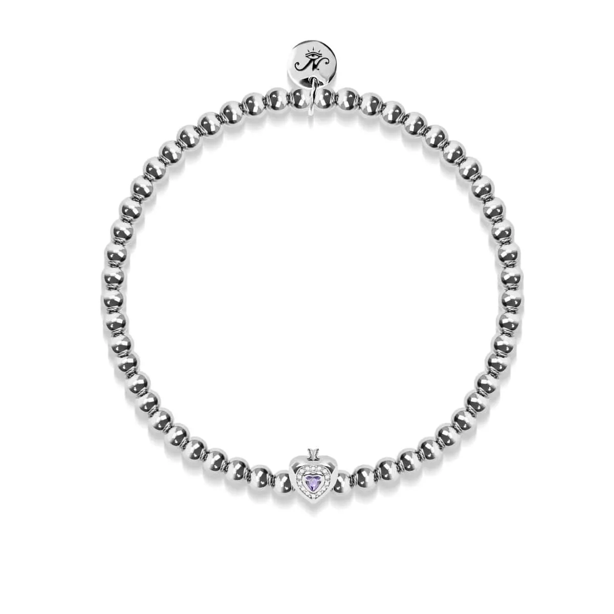 June | Violet Crystal Birthstone | Silver | Crystal Heart Bracelet