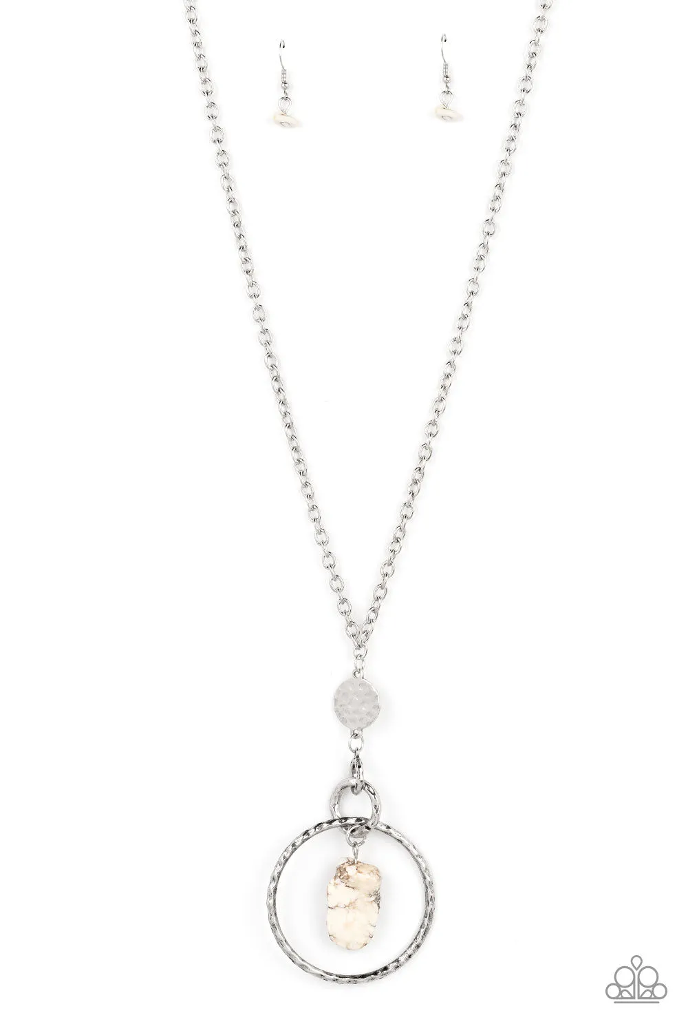 Keep the PIECE - White - Stone Silver Hoop Paparazzi Long Necklace