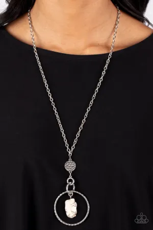 Keep the PIECE - White - Stone Silver Hoop Paparazzi Long Necklace