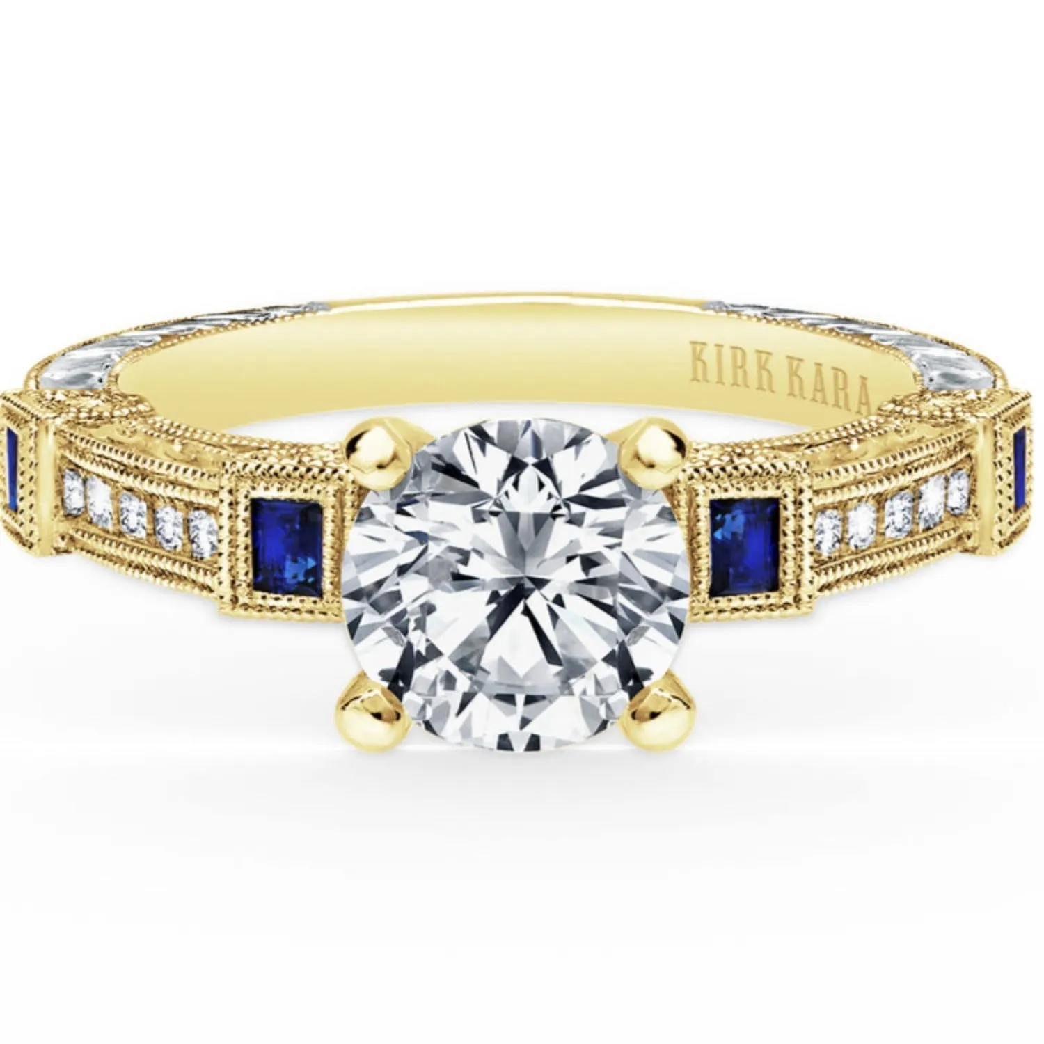 Kirk Kara "Carmella" Blue Sapphire Bezel Set Diamond Engagement Ring