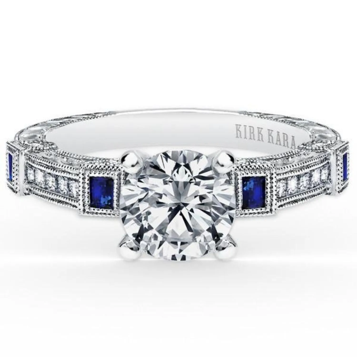 Kirk Kara "Carmella" Blue Sapphire Bezel Set Diamond Engagement Ring