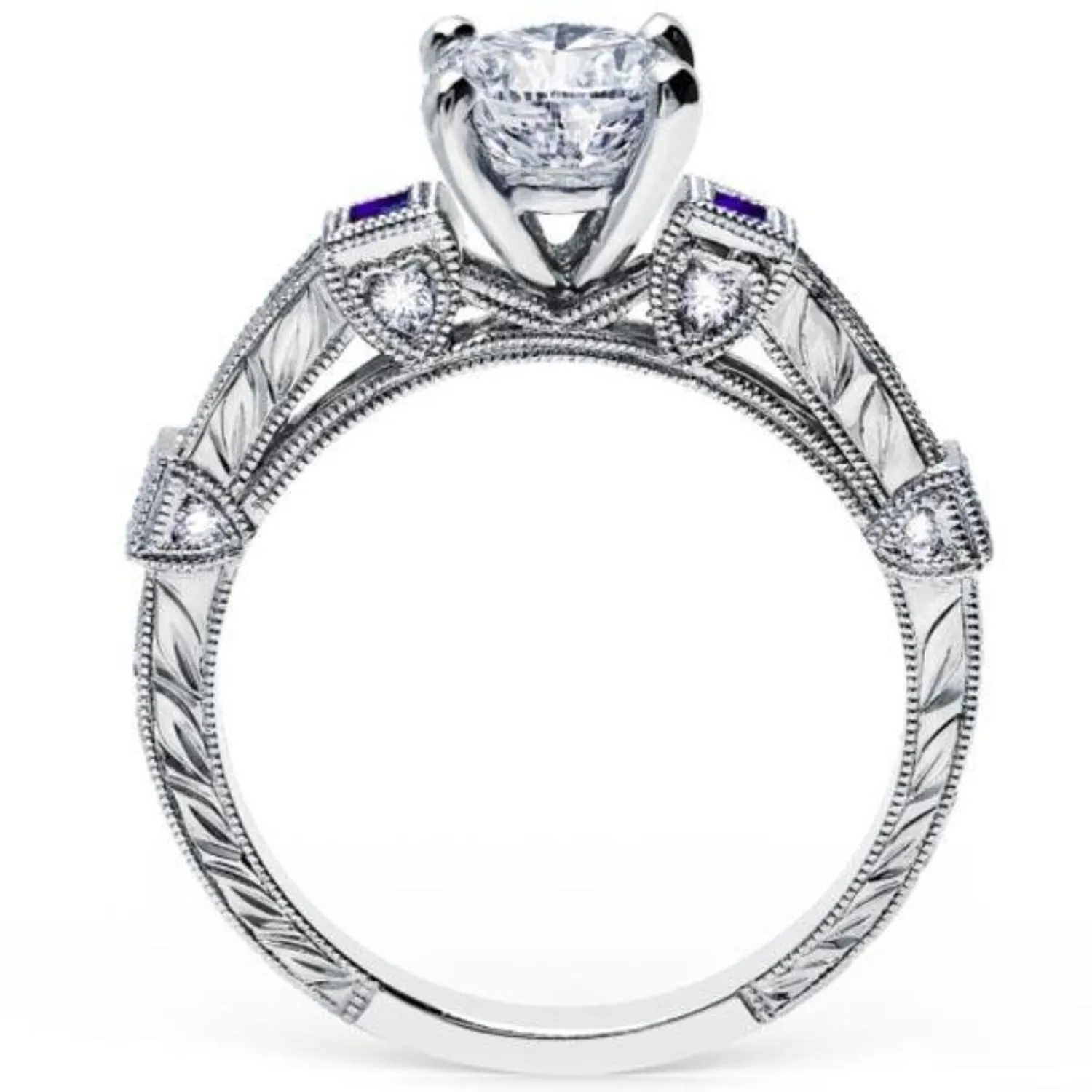 Kirk Kara "Carmella" Blue Sapphire Bezel Set Diamond Engagement Ring