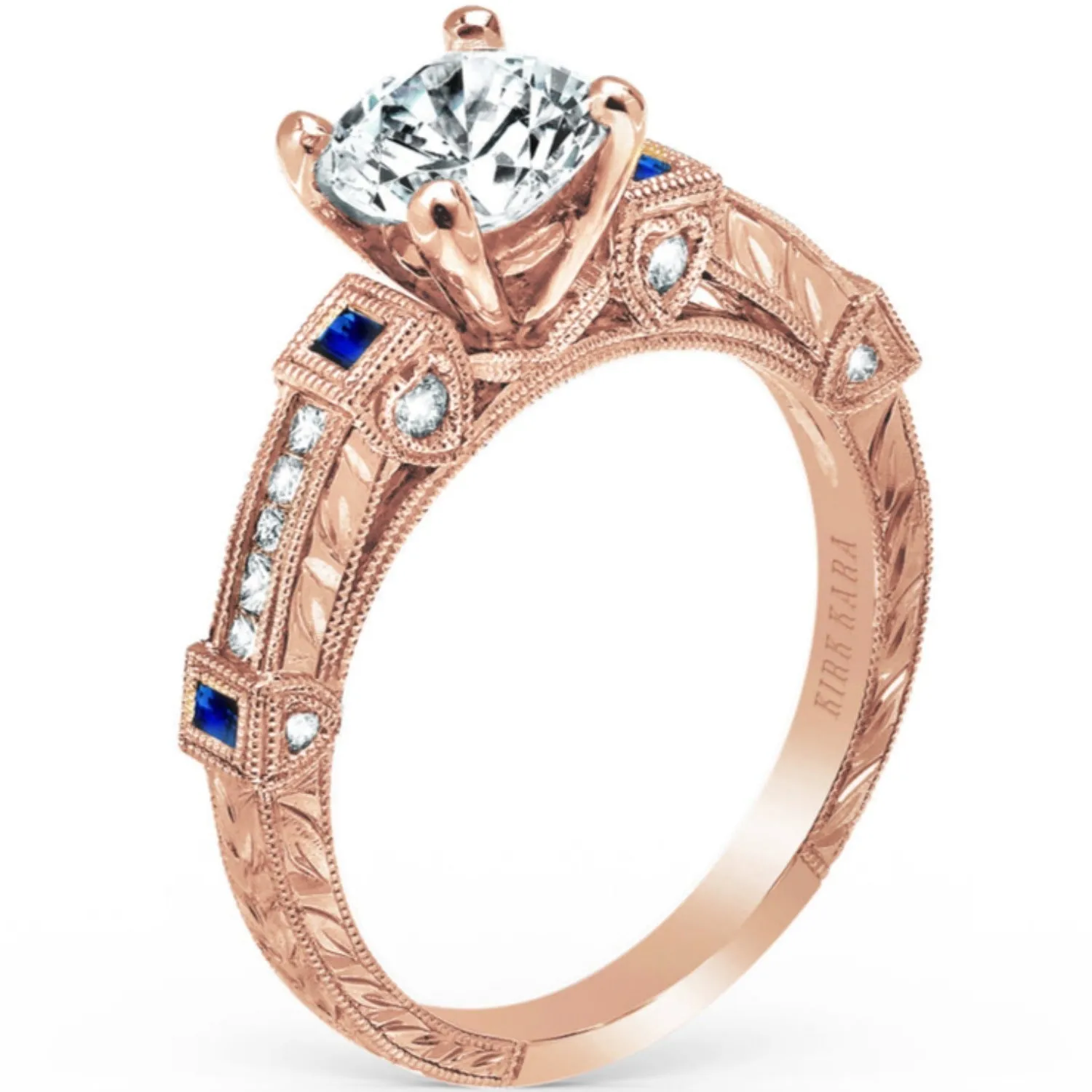 Kirk Kara "Carmella" Blue Sapphire Bezel Set Diamond Engagement Ring