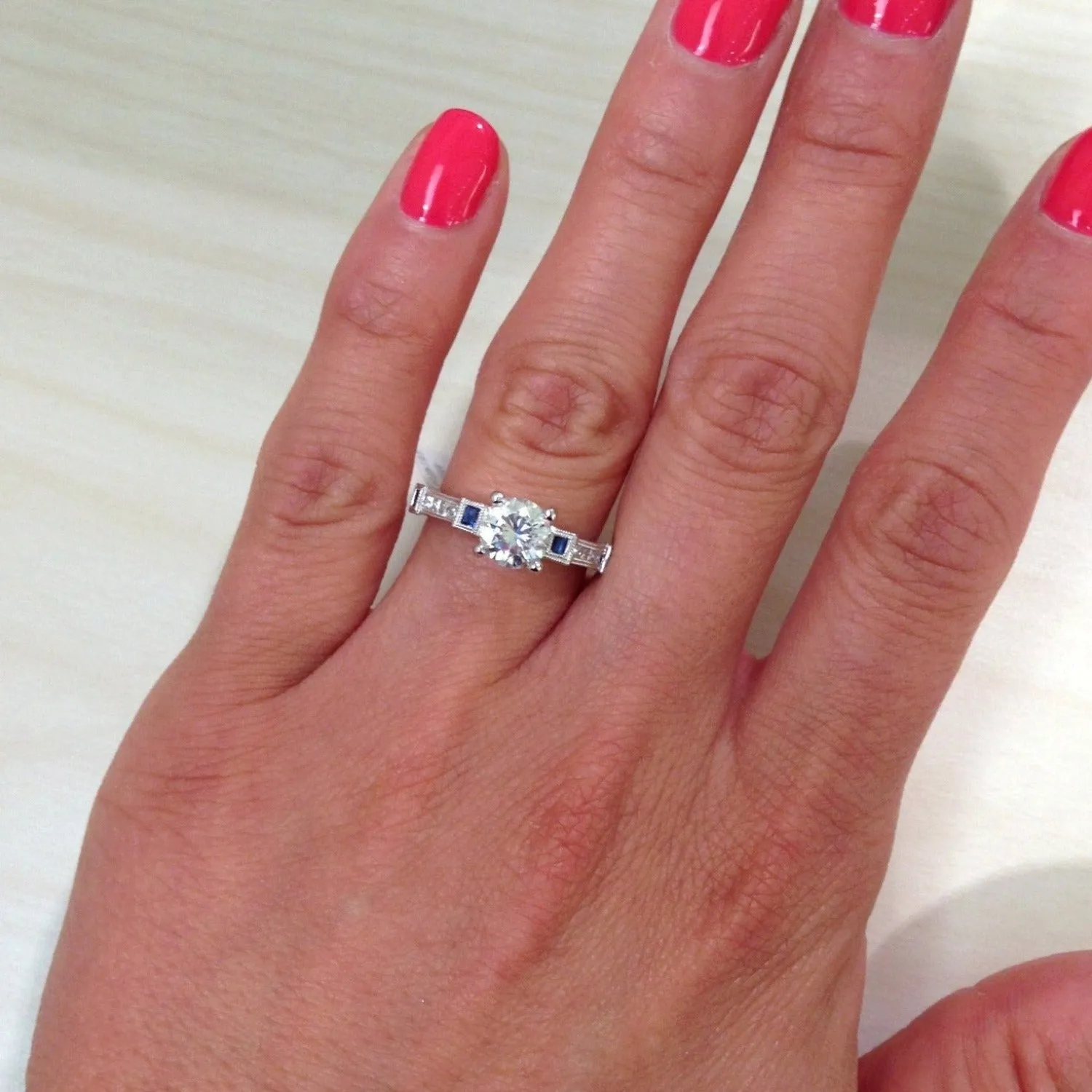 Kirk Kara "Carmella" Blue Sapphire Bezel Set Diamond Engagement Ring