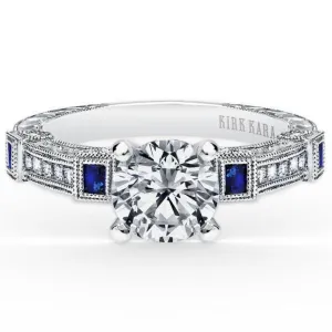 Kirk Kara "Carmella" Blue Sapphire Bezel Set Diamond Engagement Ring
