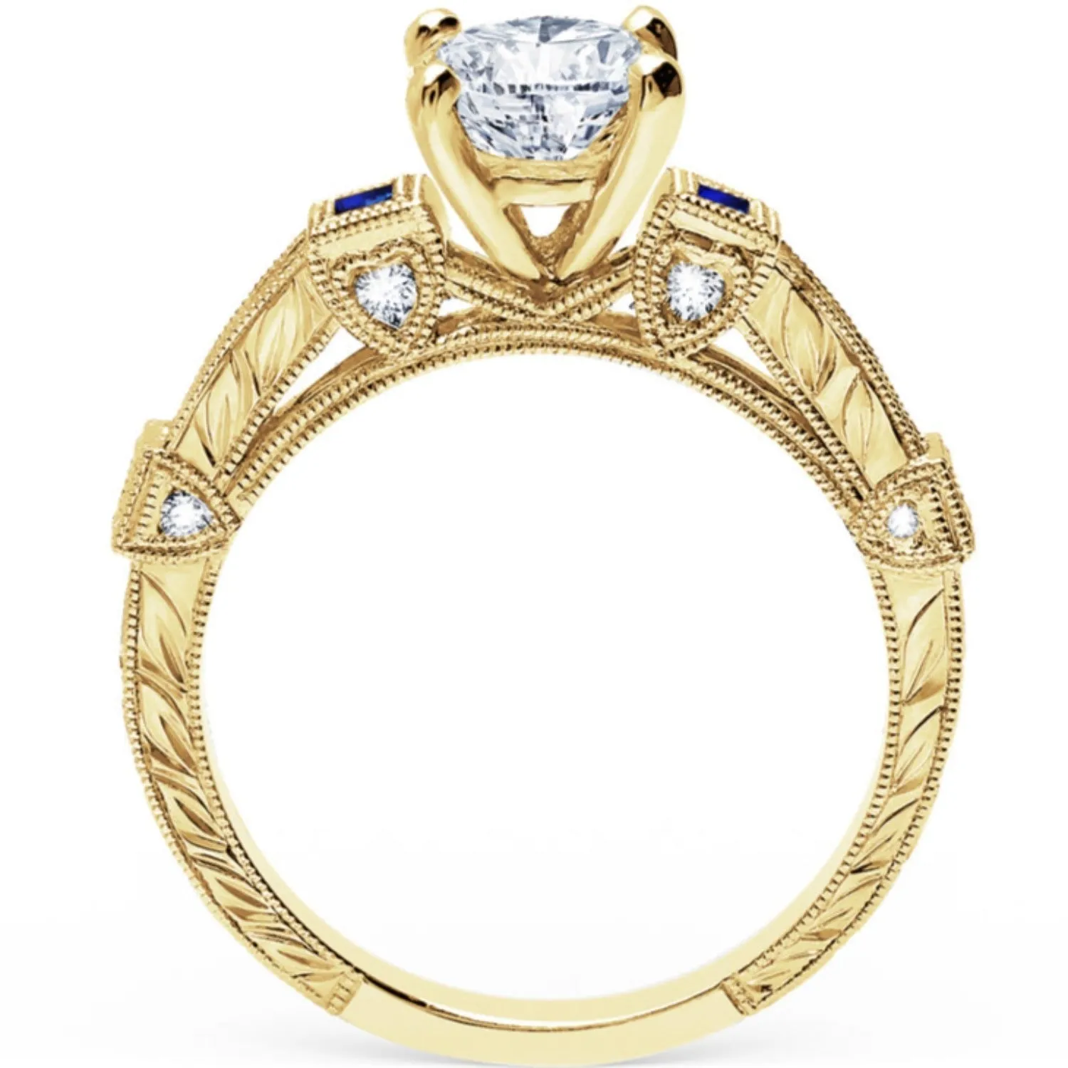 Kirk Kara "Carmella" Blue Sapphire Bezel Set Diamond Engagement Ring