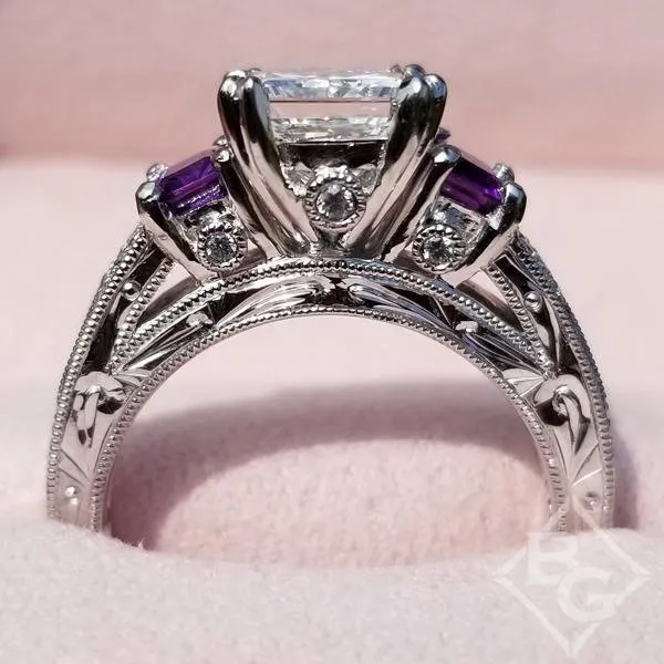 Kirk Kara "Charlotte" Emerald Cut Amethyst & Green Tsavorite Diamond Engagement Ring