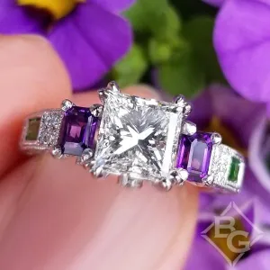 Kirk Kara "Charlotte" Emerald Cut Amethyst & Green Tsavorite Diamond Engagement Ring