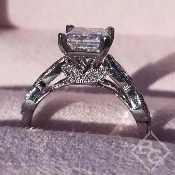 Kirk Kara "Dahlia" Princess Cut Center Marquise Cut Side Pink Sapphire Gemstone Engagement Ring