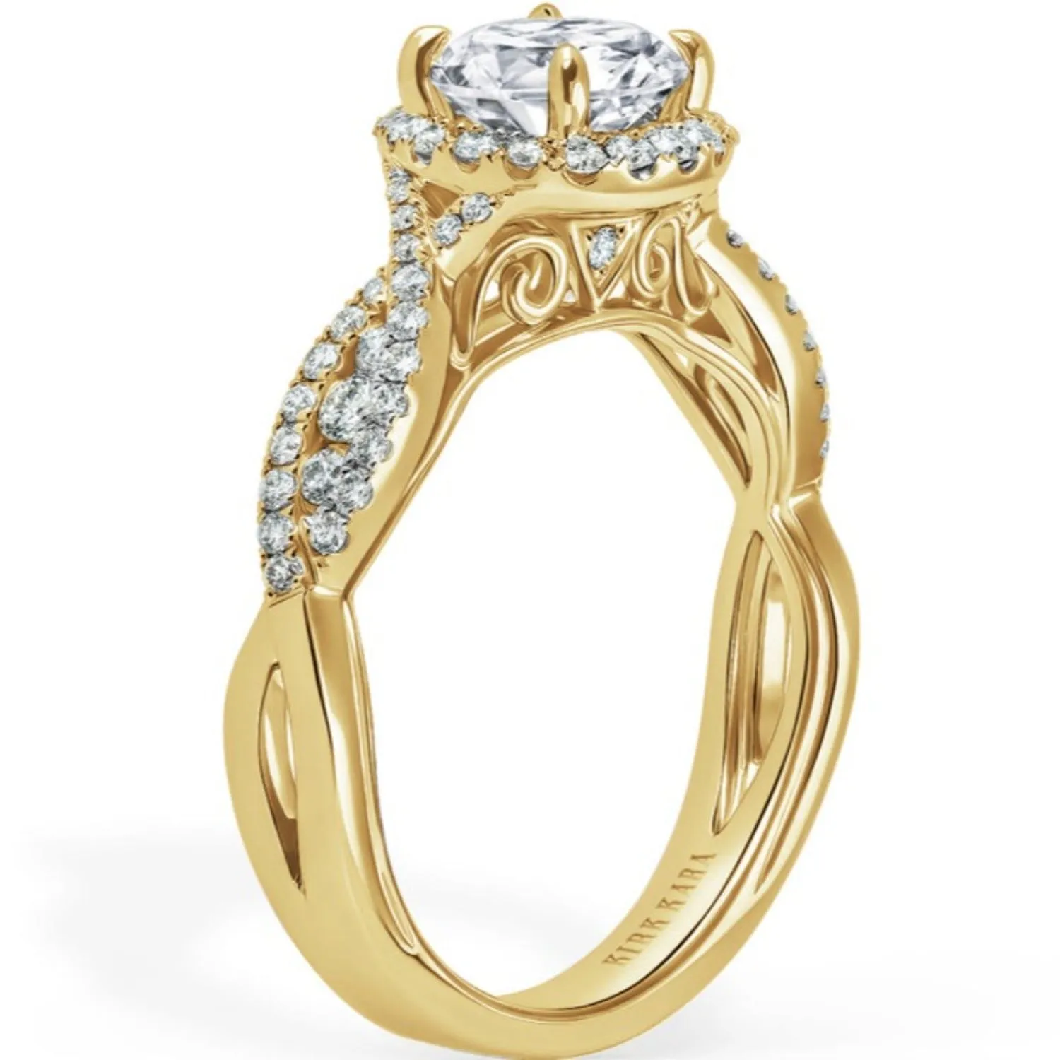 Kirk Kara "Pirouetta" Split Shank Twist Halo Diamond Engagement Ring