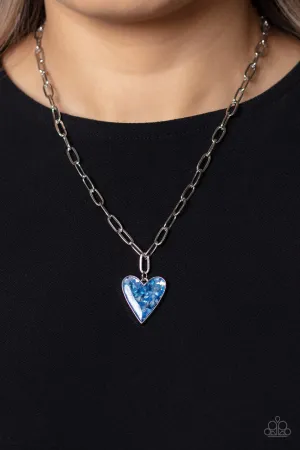 Kiss and SHELL - Blue -  Shell Heart Pendant Paparazzi Short Necklace