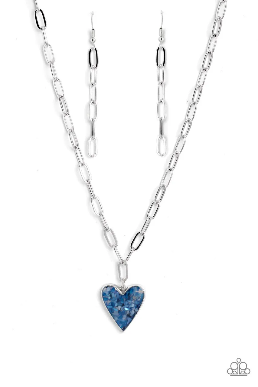 Kiss and SHELL - Blue -  Shell Heart Pendant Paparazzi Short Necklace