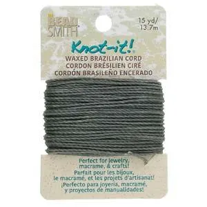 Knot It Waxed Brazilian Cord 1mm Dark Grey 15yd Card