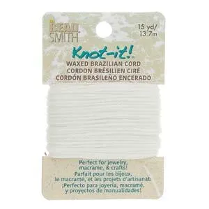 Knot It Waxed Brazilian Cord 1mm White 15yd Card