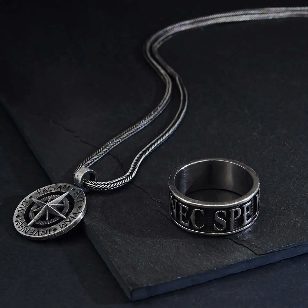 Latin Quote Men's Necklace 'I Will Find Way Or Make One' Silver Pendant