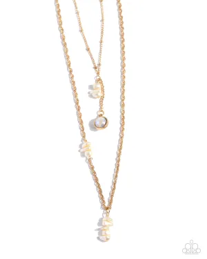 Leisurely Layered - Gold - Pebble Pearl Tiered Paparazzi Necklace