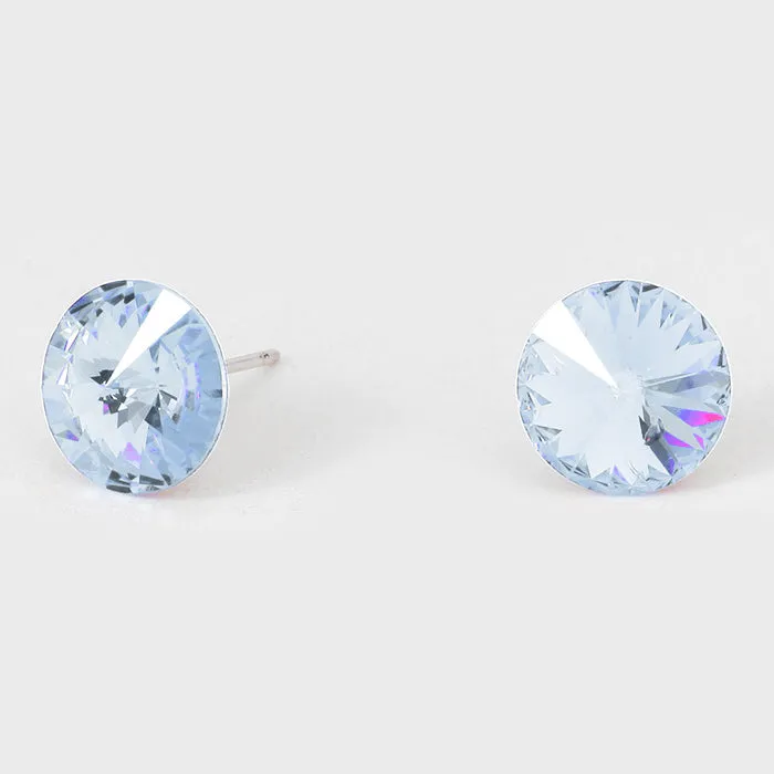 Light Blue Small Round Crystal Stud Earrings | 15mm = 0.59" | 291556