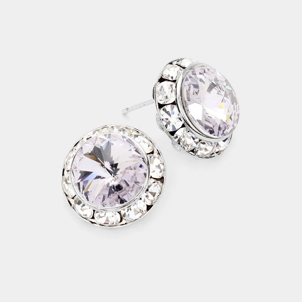 Light Purple Austrian Crystal Round Stud Earrings | 5/8" | 290275