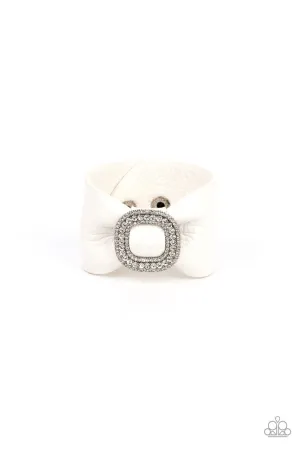 Lights, SELFIE, Action - White - Rhinestone Buckle Leather Bow Paparazzi Wrap Bracelet