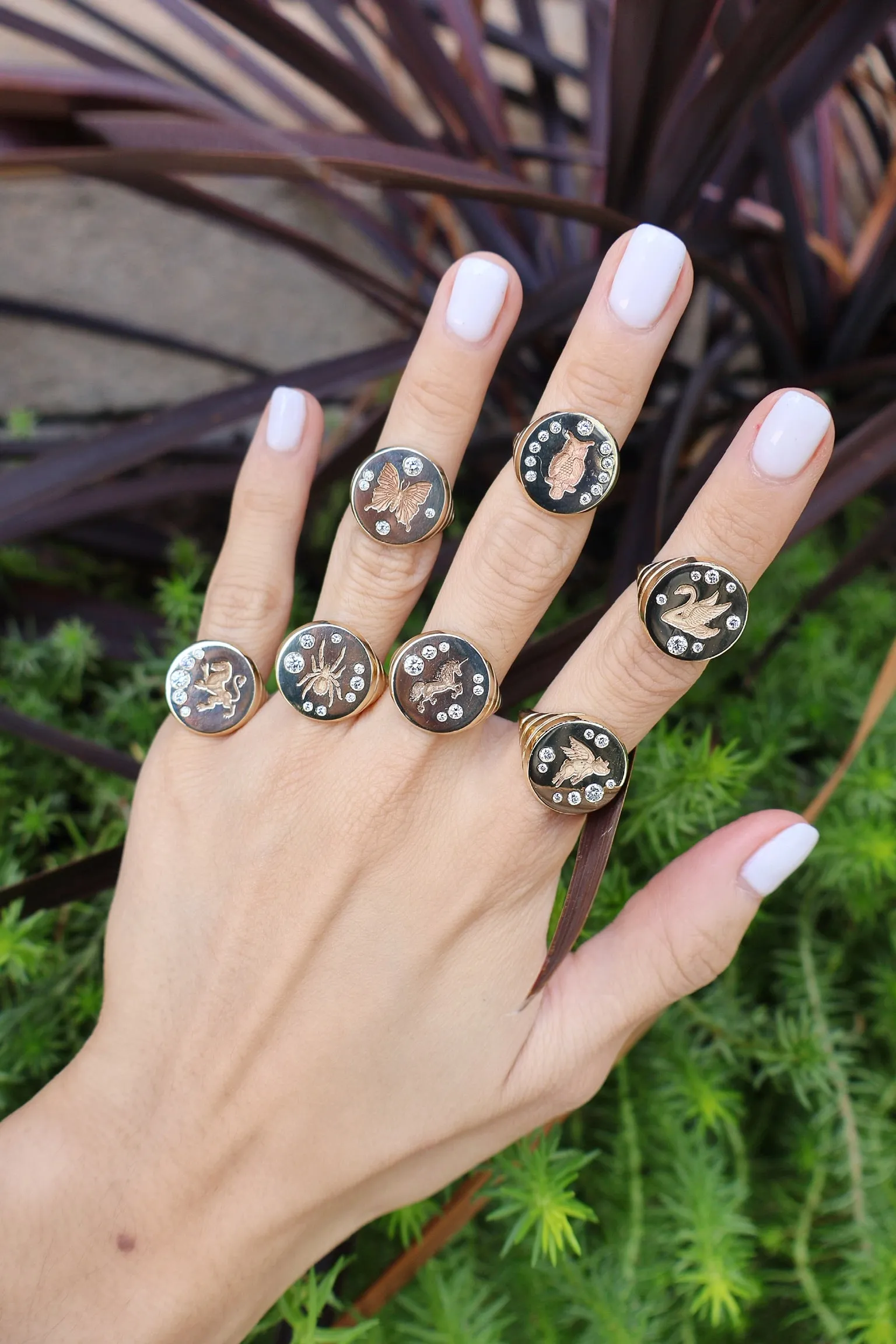 Lion Diamond Fantasy Signet Ring